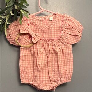 Pink Gingham Baby Romper with Bow
